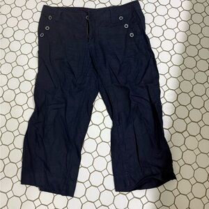 CAbi Navy Wide Leg Trousers with Subtle Hardware